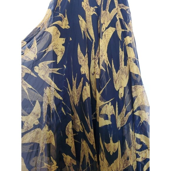 CHICKWISH Golden Swallows Birds All Over Print‎ Long Flare Skirt 45 Inches Long - Picture 12 of 16